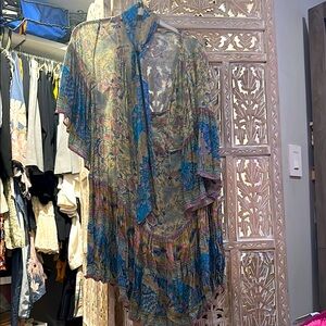 Spell Floral Kimono in Blue and Tan